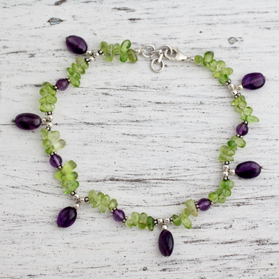Peridot and amethyst anklet, Forest Fiesta