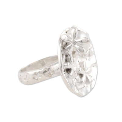 Pearl cocktail ring, 'Moonlit Splendor' - Unique Floral Sterling Silver and Pearl Cocktail Ring