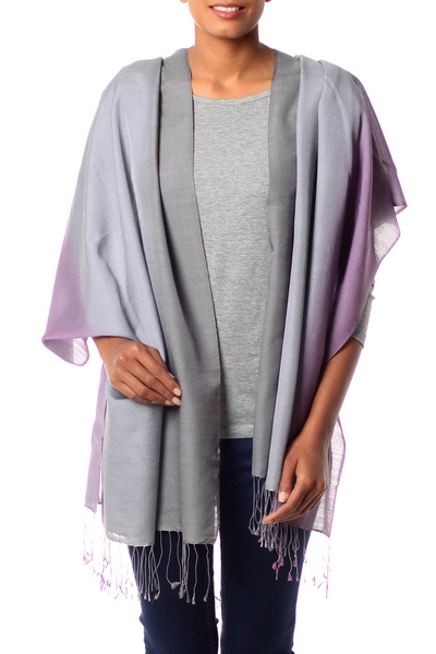 Silk and wool shawl, 'Lavender Charm' - Silk and wool shawl