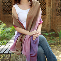 Silk and wool shawl, 'Colors in the Mist' -  Wrap Silk Fair Trade Wool Blend Shawl
