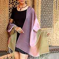 Silk and wool shawl, 'Natural Radiance' - Silk Wool Blend Wrap Hand Loomed Shawl