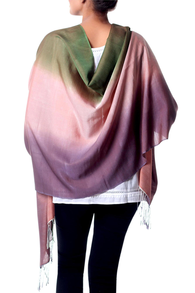 Silk and wool shawl, 'Natural Radiance' - Silk Wool Blend Wrap Hand Loomed Shawl