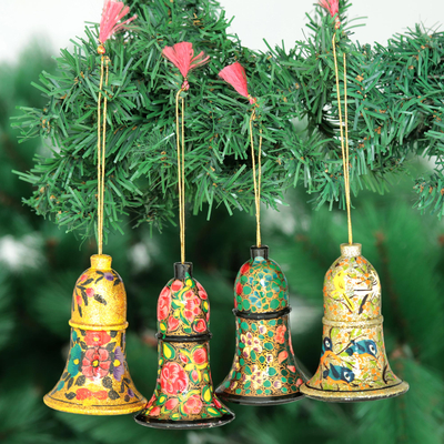 Wood ornaments, 'Holiday Melody' (large, set of 4) - Wood ornaments (Large, Set of 4)