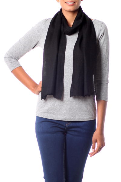 Wool scarf, 'Smart in Ebony' - Wool scarf