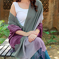 Silk and wool shawl, 'Iris' - Shawl Handwoven Silk Wool Wrap