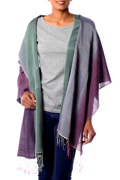 Silk and wool shawl, 'Iris' - Shawl Handwoven Silk Wool Wrap