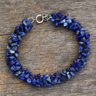 Lapis lazuli beaded bracelet, 'Sea Song' - Lapis lazuli beaded bracelet