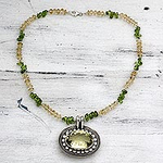 Peridot and Citrine Silver Pendant Necklace, 'Stunning Sunflower'