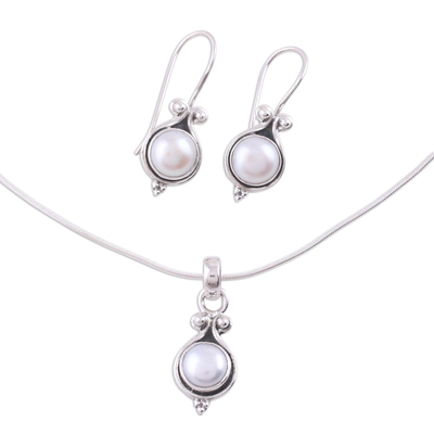 Perlenschmuckset - Braut-Perlenschmuckset aus Sterlingsilber aus Indien