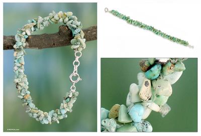 Turquoise beaded bracelet, 'Song of the Sky' - Beaded Natural Turquoise Bracelet