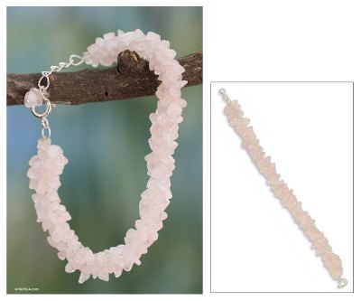 Rose quartz beaded bracelet, 'Aura' - Rose quartz beaded bracelet