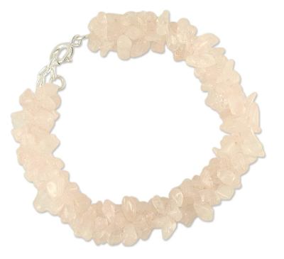 Pink Handcrafted Rose Quartz Sterling Silver Beaded Gemstone Bracelet