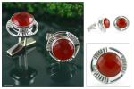 Carnelian cufflinks, 'Modern Sun' - Sterling Silver Carnelian Cufflinks