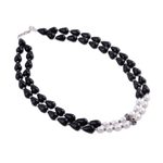 Pearl and onyx strand necklace, 'Majestic Union' - Pearl and onyx strand necklace
