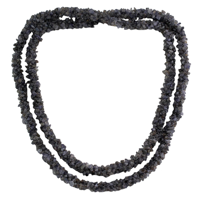 Iolite long beaded necklace, 'Blue Shadows' - Iolite long beaded necklace