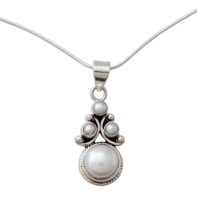 Halskette mit Perlenanhänger - Brautperlenkette aus Sterlingsilber aus Indien