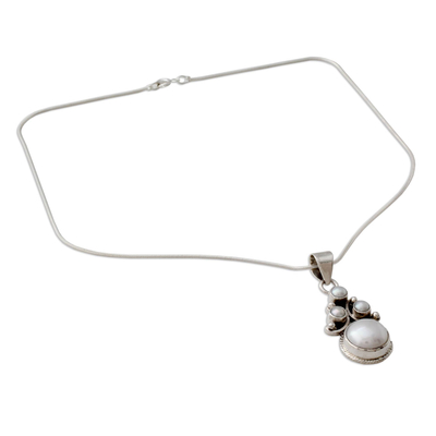 Pearl pendant necklace, 'Angel Tree' - Bridal Pearl Necklace in Sterling Silver from India