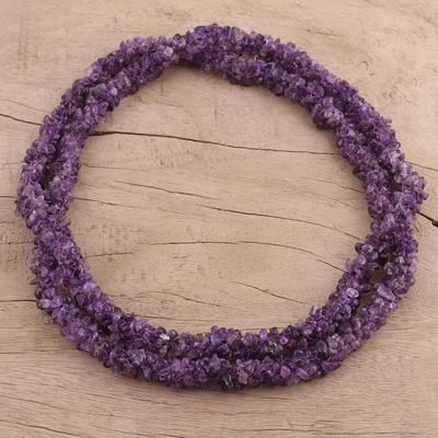 Amethyst beaded strand necklace, 'Lovely Lilacs' - Amethyst Beaded Strand Necklace Handmade in India