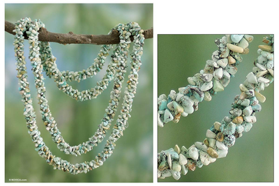 Türkise lange Perlenkette - Kunsthandwerklich gefertigte türkisfarbene lange Perlenkette aus Indien
