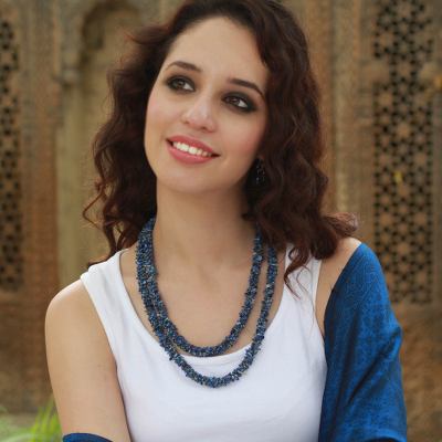 Lapis lazuli long beaded necklace, 'Mermaid Song' - Artisan Crafted Beaded Lapis Lazuli Necklace