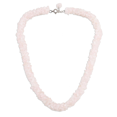 Rose quartz beaded necklace, 'Aura' - Hand Made Beaded Rose Quartz Necklace