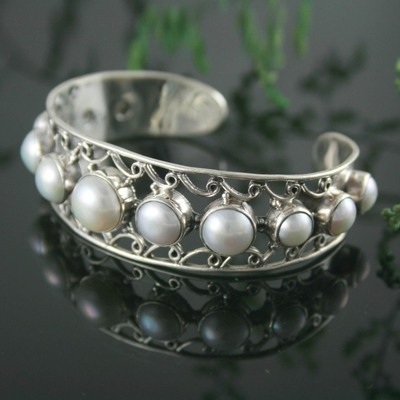 Brazalete de perlas cultivadas - Brazalete de perlas cultivadas y plata esterlina de la India