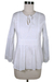 Cotton blouse, 'Floral Clouds' - White Cotton Blouse Top Long Sleeve (image 2c) thumbail