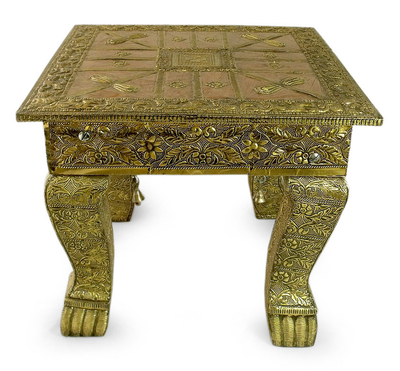 Brass accent table, 'Golden Splendor' - Fair Trade Wood Brass Accent Table Unique Traditional