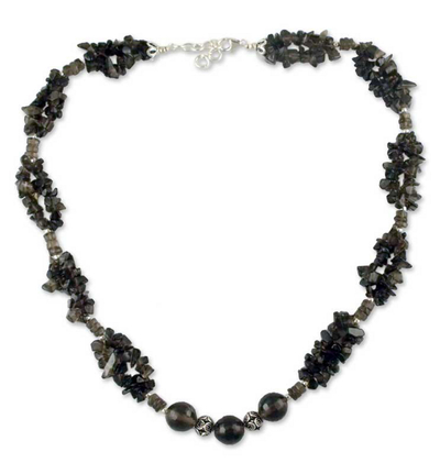 Smoky quartz beaded necklace, 'Evening Romance' - Smoky quartz beaded necklace