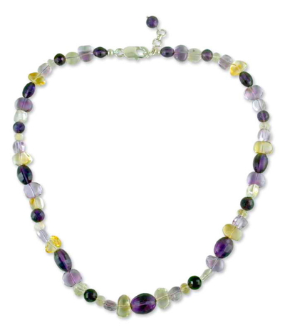 Perlenkette aus Amethyst und Citrin, 'Das Glück der Weisheit'. - Halskette mit Amethyst- und Citrinperlen