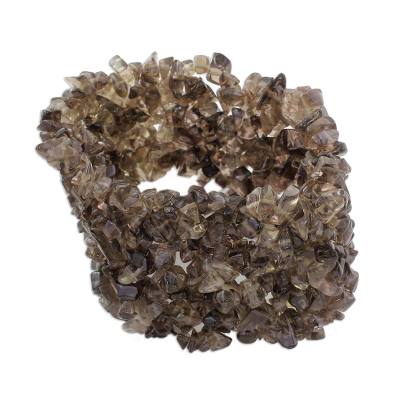 Smoky Quartz Wide Beaded Stretch Bracelet Handmade in India