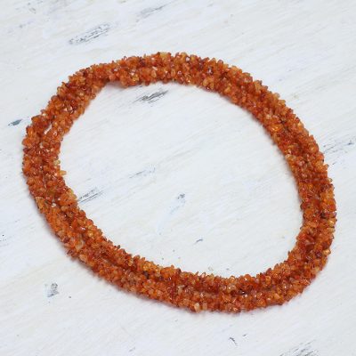 Carnelian long beaded necklace, 'Sunset Fire' - Artisan Crafted Long Wrap Carnelian Necklace from India
