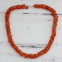 Carnelian beaded necklace, 'Sunset Glow' - Artisan Crafted Carnelian Beaded Necklace Indian Jewelry