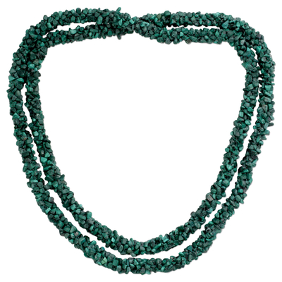 Malachite Beaded Necklace Long Strand Handmade India