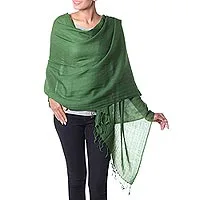 Wool shawl, 'Lime Green Muse' - Handmade Indian Wool Shawl