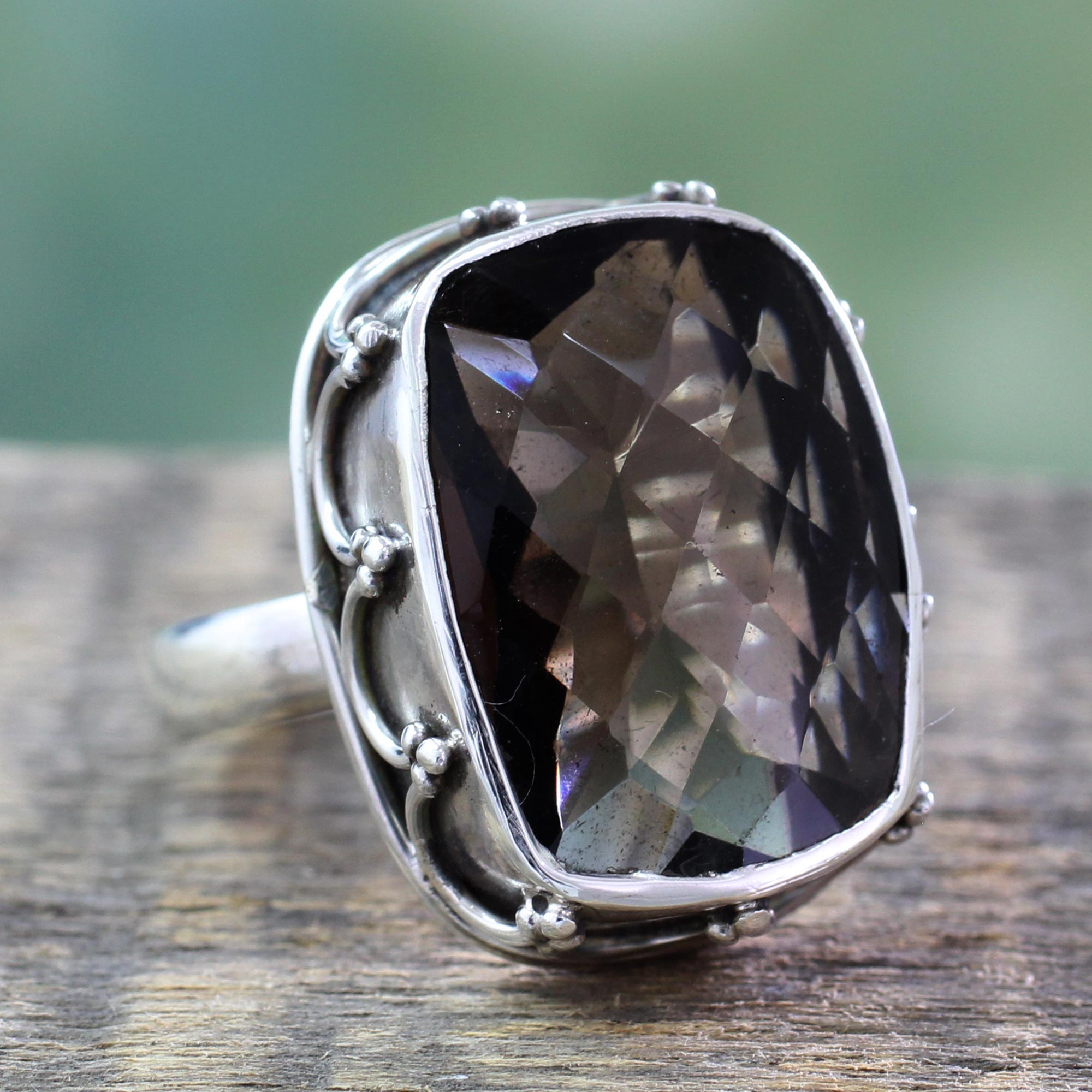 Men's smoky store quartz ring