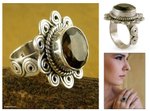 Smoky quartz flower ring, 'Dusky Sunflower' - Sterling Silver and Smoky Quartz Floral Cocktail Ring
