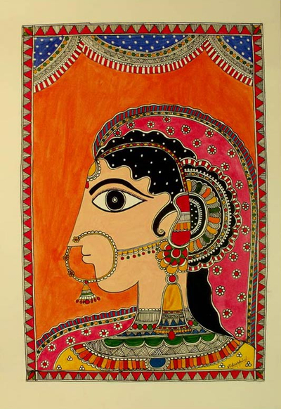 Madhubani Painting, 'Indian Bride' - Madhubani Painting