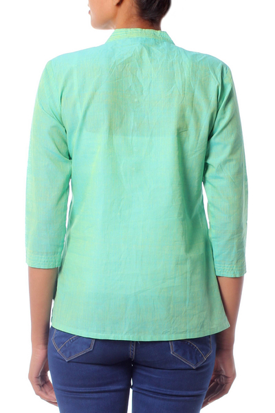 Cotton blouse, 'Lemon Lime' - Handwoven Cotton Embroidered Blouse Top