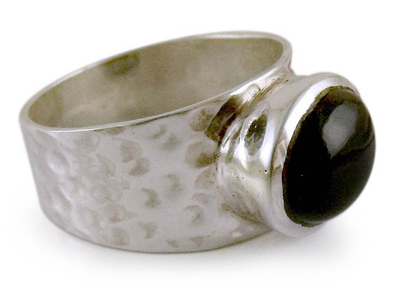 Onyx solitaire ring, 'Enchanted Splendor' - Sterling Silver Single Stone Onyx Ring from India Jewelry