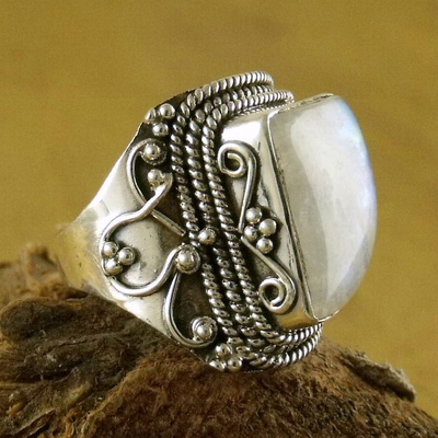 Sterling Silver Cocktail Ring Moonstone Jewelry - Love's Passion | NOVICA