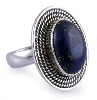 Lapis lazuli cocktail ring, 'Mystic Intuition' - Lapis Lazuli Ring in Sterling Silver from India Jewelry