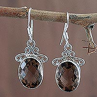 Smoky quartz dangle earrings, 'At Twilight'