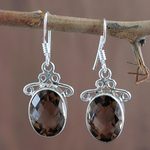 Smoky quartz dangle earrings, 'At Twilight' - Women's Sterling Silver and Smoky Quartz Earrings