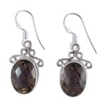 Smoky quartz dangle earrings, 'At Twilight' - Women's Sterling Silver and Smoky Quartz Earrings
