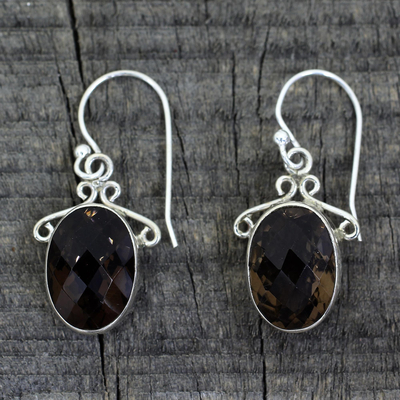 Smoky quartz dangle earrings, 'At Twilight' - Women's Sterling Silver and Smoky Quartz Earrings