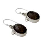 Smoky quartz dangle earrings, 'At Twilight' - Women's Sterling Silver and Smoky Quartz Earrings
