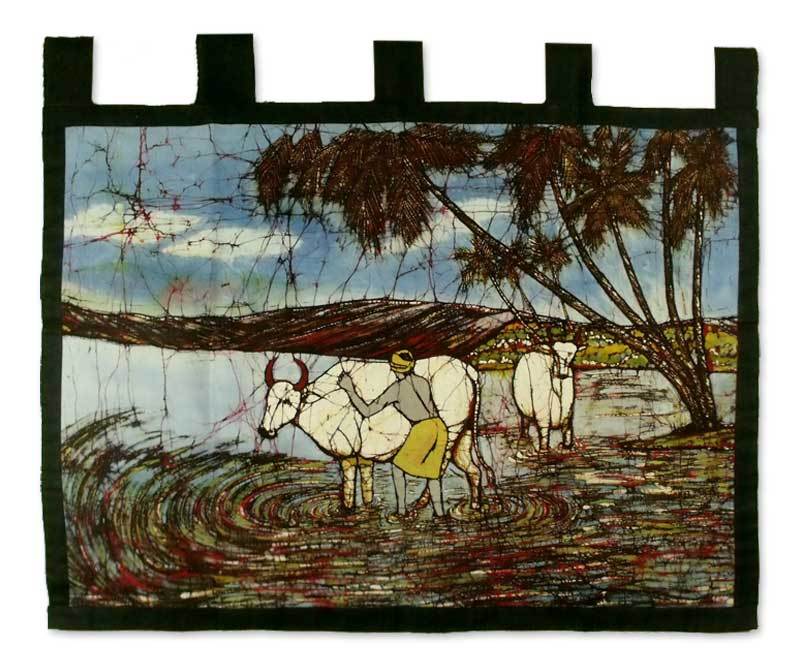Batik Wall Hanging india batik painting wall hanging in cotton - water buffalo | novica Batik Wall Hanging india batik painting wall hanging in cotton - water buffalo | novica