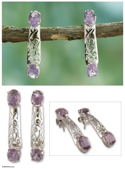 Amethyst drop earrings, 'Lilac Lace' - Amethyst drop earrings