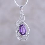 Amethyst pendant necklace, 'Sweet Sonnet' - Amethyst and Sterling Silver Fair Trade Necklace